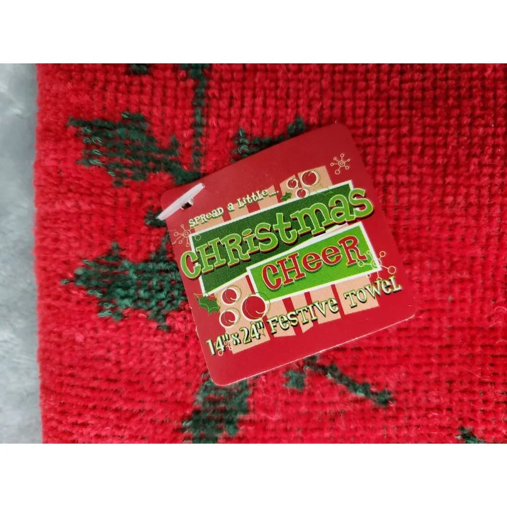 Peachtree Christmas Holly Festive embroidered Gold Red‎ Kitchen Hand towel
